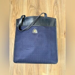 Mark Cross Vintage Navy Leather & Fabric Tote – Made in Italy – Rare Find
